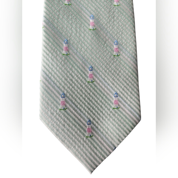 Rooster Other - NWOT ROOSTER Seersucker Lighthouse Pastel Striped 100% Silk Tie